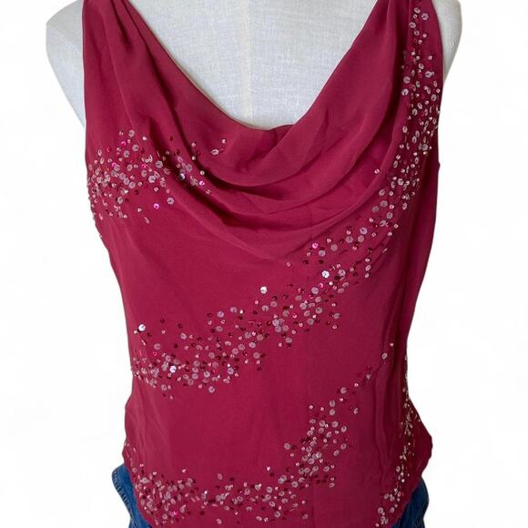 vintage y2k ruby red cowl neck sequin top - Picture 2 of 8